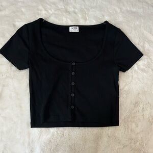 Black Button-Up Crop Top